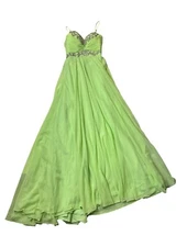 Morrell Maxie Green Chiffon Beaded Sequined Formal Prom Homecoming Dress Sz 4