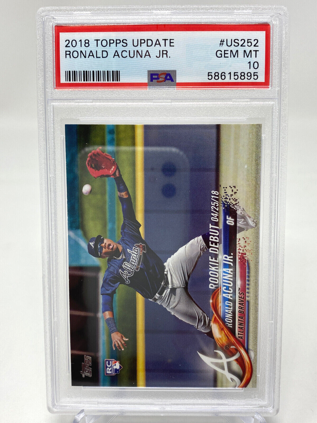 2018 Topps Update #US252 Ronald Acuna Jr. PSA 10 Gem Mint Rookie Debut view 3