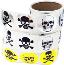 Skull and Crossbones Stickers  2" Inches Round - 100 Pack  Pick One Color