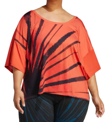 Adidas Women's 11 Honoré Training Tee Active Top Plus Size 2X Orange Printed