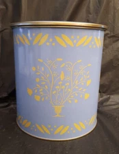 Metal Canister, Blue w Ivory Floral, The Toscany Collection, Made Hong Kong