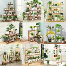 UNHO Blumenst&auml;nder Pflanzentreppe aus Holz Blumenregal f&uuml;r Garten Balkon 10-Form