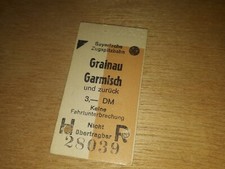 antik Fahrkarte Bahn Ticket Bayerische Zugspitzbahn Grainau Garmisch von 1975