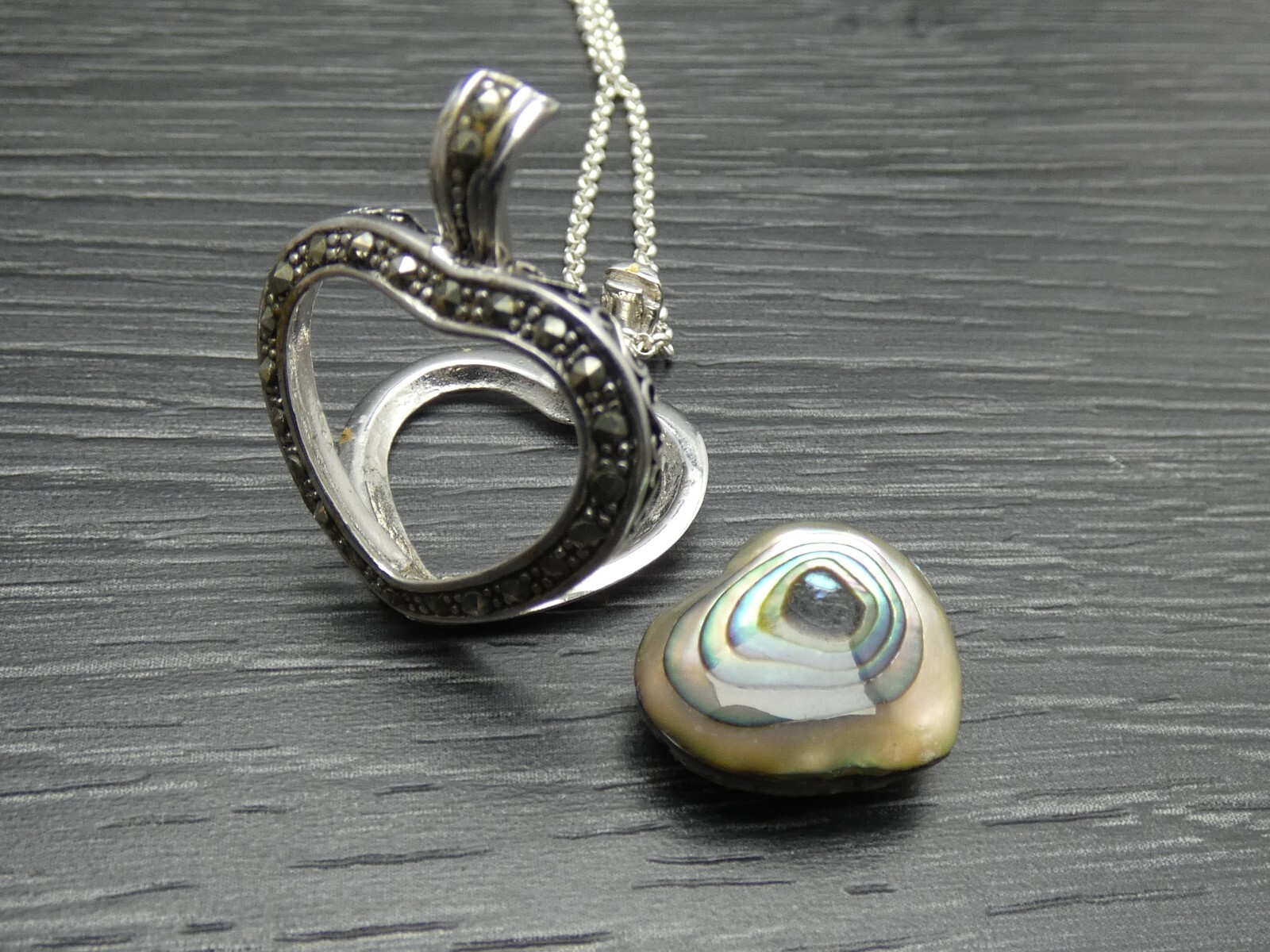 Sterling Silver Reversible Abalone Shell Heart Pe… - image 9