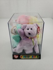  4 Sherbert Beanie Babies YELLOW PINK  GREEN Bonus PURPLE  TY Collectors Case