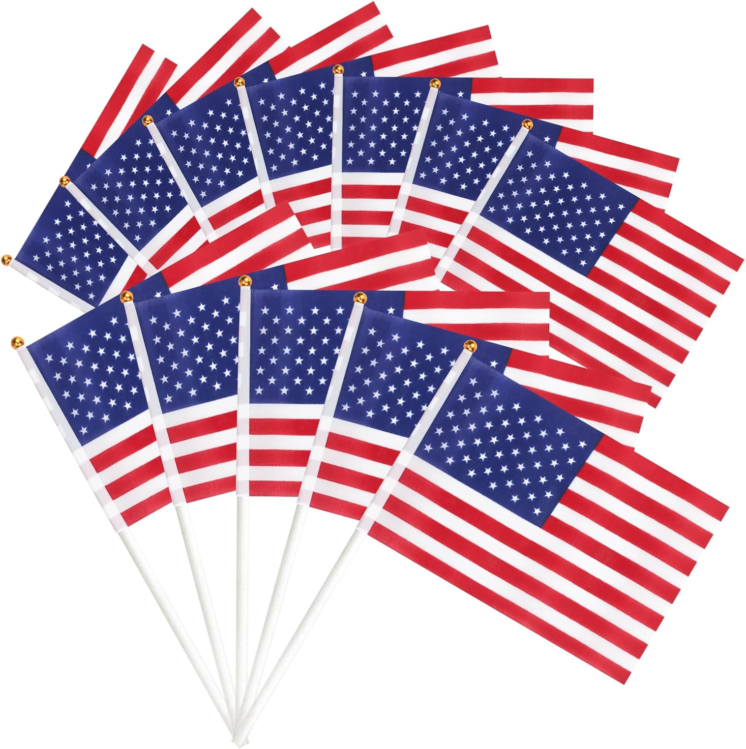 12 Pack Mini American Flags on Stick 8x12 Inch Small US Flags