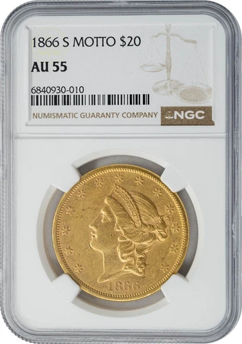 1866-S $20 Gold Liberty Motto AU55 NGC 949642-1