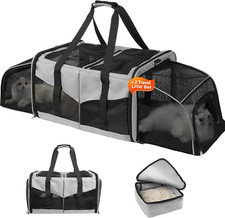 Portable 2-in-1 Cat Carrier for 2 Cats with Litter Box - Grey