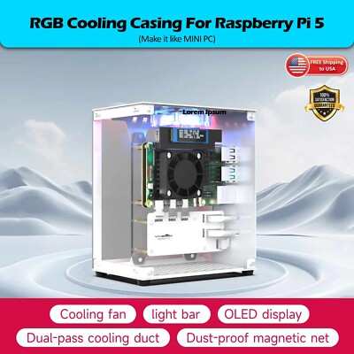 Raspberry Pi 5 RGB Casing With Cooling Fan Hat DIY Display Protect Casing Cube