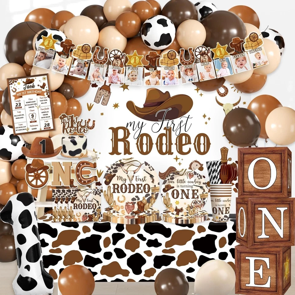 Pack Cumpleaños Mi Primer Rodeo 226 Piezas con Platos y Arco Globo - Sirve 20 Foto 3 de 4