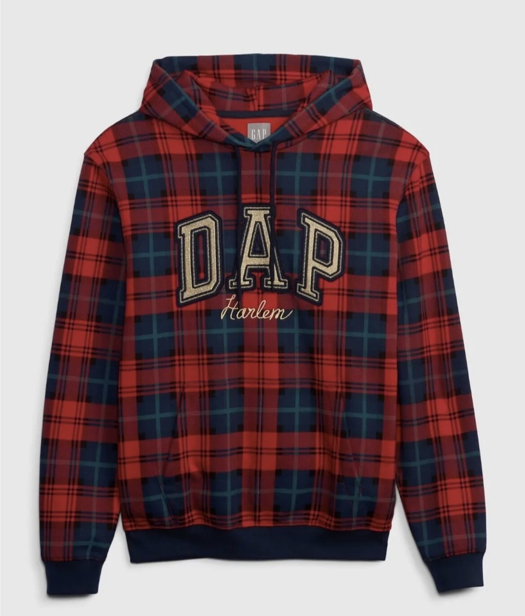 GAP×DAPPER DAN DAP RED TARTAN CHECKED BLOCK SWEAT HOODIE NEW Dapper Dan GAP DAP Harlem Red Plaid Tartan Hoodie