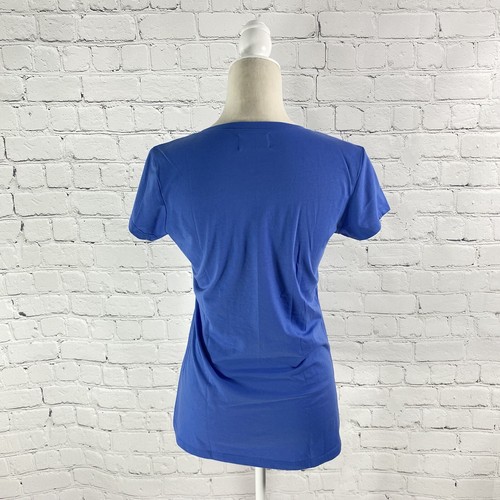 EMILY Casual Womens Size Large T-Shirt Blue V-Neck Top Pineapple Embroidered - Picture 4 of 7