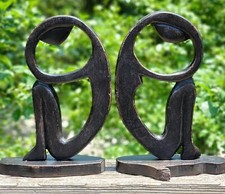 Vintage Mid Century Modern Wood Modernist Abstract Folk Art Sculpture Set of 2