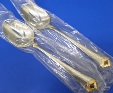 2 - Oneida TESORO BLACK Gold Accent Hammered Stainless PIERCED SERVING SPOONS