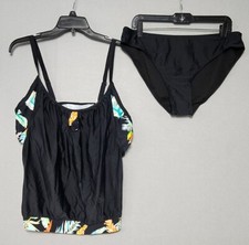 Two Piece Tankini Swimsuit Womens XL Double Up Tummy Control Tropical