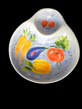 Ancora Hand Painted Chip & Dip Platter~Made In Italy~Multicolored Fruit Pattern 