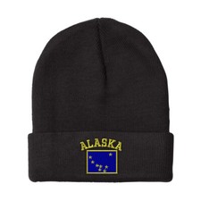 Beanies for Men Alaska State Flag Letters Embroidery Winter Hats Women Skull Cap