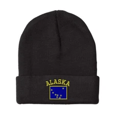 Beanies for Men Alaska State Flag Letters Embroidery Winter Hats Women Skull Cap