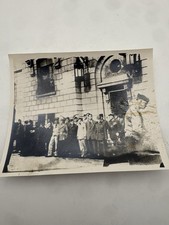 Vintage WWII Era Military Officers Civilians Outside Building Press Photo