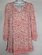 Coolibar St. Lucia Tunic Top Women S UPF 50 Pink Floral Tropical 3/4 Sleeve