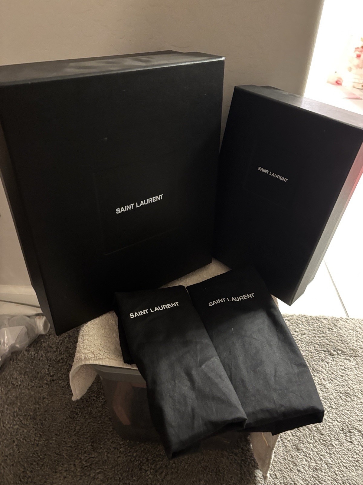 Black Saint Laurent Boot Box Size 12 X 14 X 5 Shoe Box Dust Bags And Cards