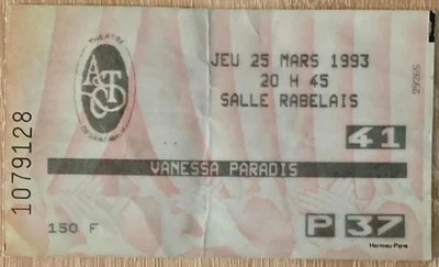 Vanessa Paradis - Ticket concert n° P 37 - Saint Maur - Jeudi 25 Mars 93 - Photo 1/2