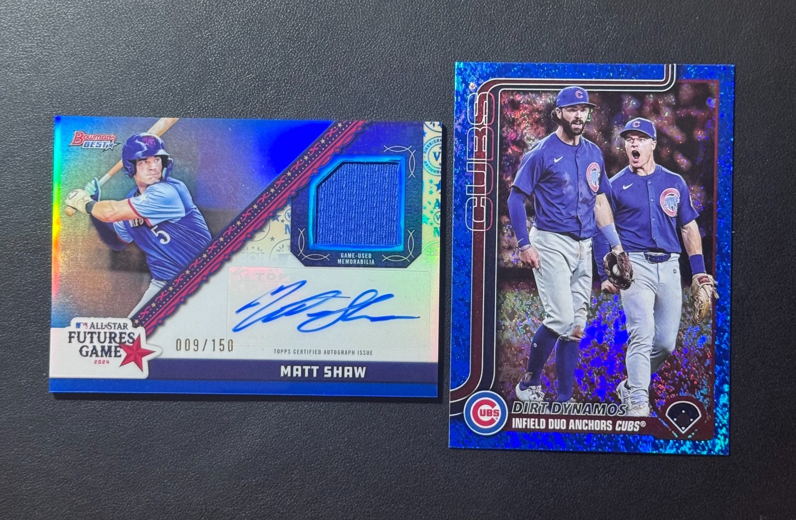 Matt Shaw 2024 Bowman’s Best 009/150 Relic Auto & 2025 Topps 054/150 Color Match