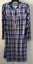 Aria Women's Velour Nightgown Long Sleeve Size M Blue/Grey Plaid New with Tags