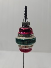 Vintage Shiny Brite Christmas Ornament Made in USA Red White Green Bands Lantern