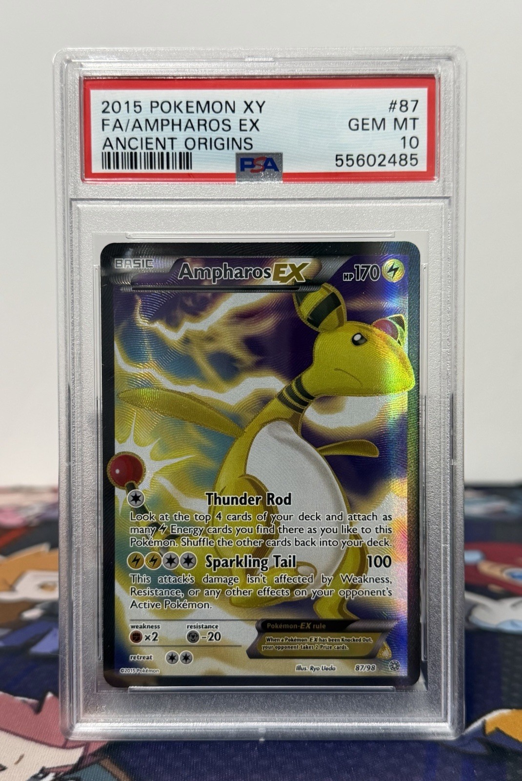 PSA 10 Pokemon Card Ampharos EX Full Art 87/98 Ancient Origins GEM MINT