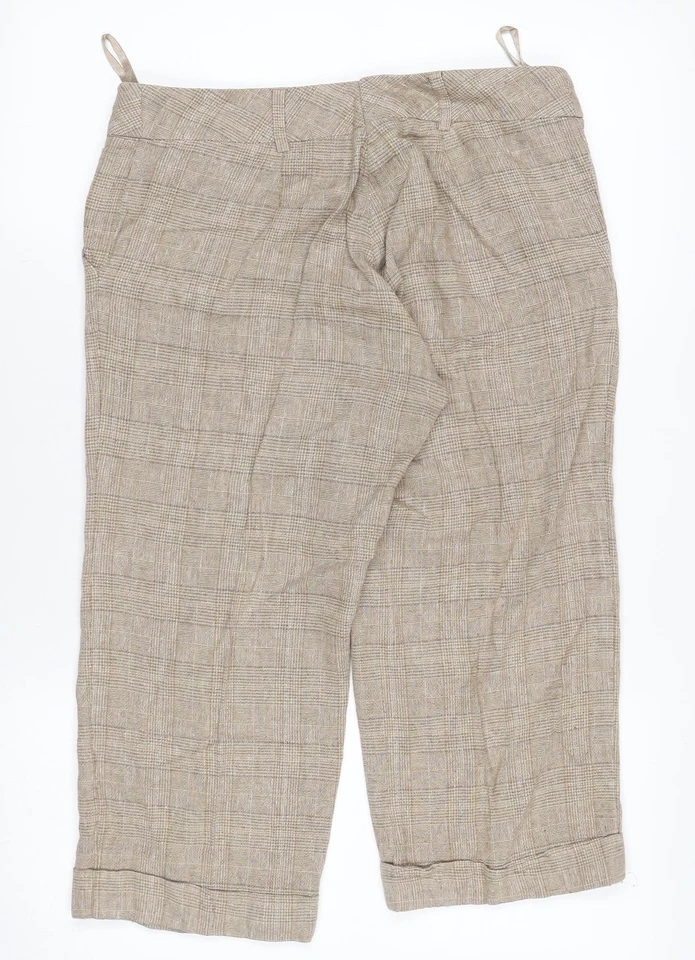 New Look Women Beige Linen Blend Check Chino Shorts Size 14 - Image 3 of 4