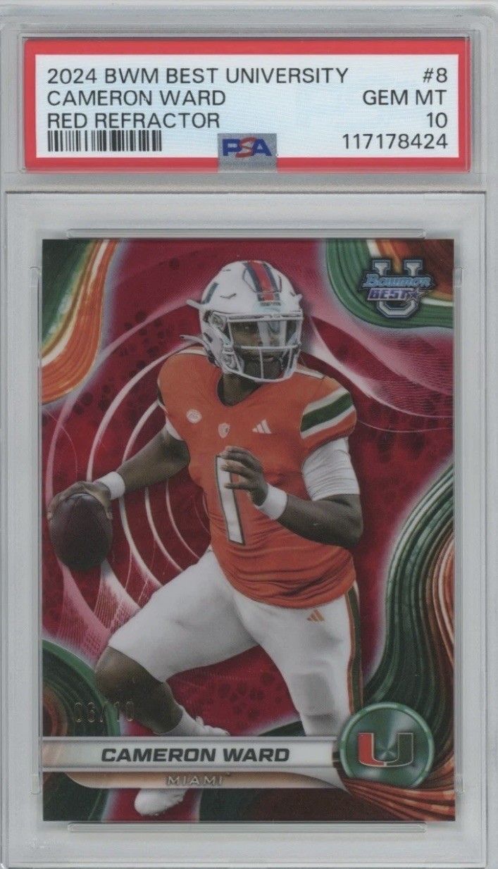 2024 Bowman U University Best Cameron Cam Ward #8 Red Refractor 6/10 SSP PSA 10