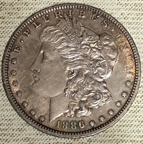 1886 Morgan Silver Dollar AU Rainbow Toning !