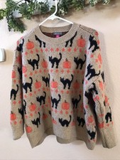 Vince Camuto Womens L Halloween Cat Pumpkin Sweater Comfy Soft Witchy Spooky