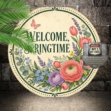 Hello Summer Daisies Round Metal Sign Tropical Hotel Garden Wall Decor 8x8