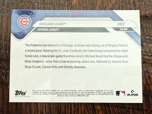 Tarjeta 383 de los Chicago Cubs Team Record 8 HRs 2025 MLB Topps AHORA - Imagen 2 de 2