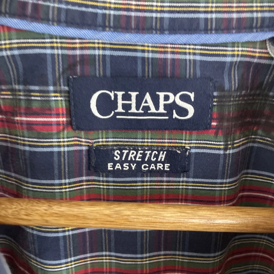Chaps Easy Care Stretch Shirt Mens 3XB Big 3X Red & Blue Plaid Long Sleeve - Image 3 of 4