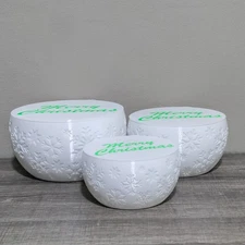 (3) Christmas Mixing Serving Nesting Bowls w/ Lids White Snowflakes 3D Printed