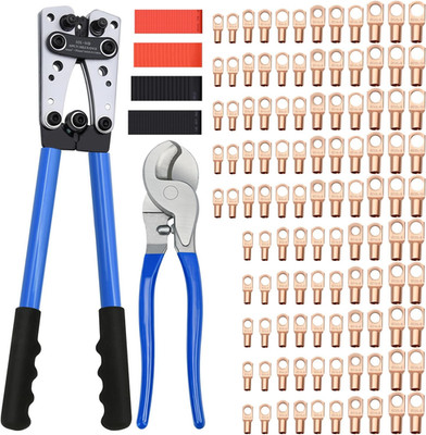 Cable Lug Crimping Tool with 170Pcs Copper Wire Lugs, Wire Crimping Tool for AWG