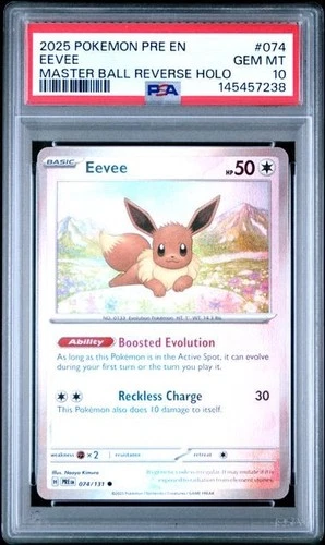 2025 POKEMON PRE EN-PRISMATIC EVOLUTIONS MASTER BALL REVERSE HOLO EEVEE PSA 10