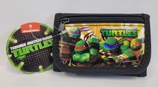 Kids Tri-Fold Mini Wallet - TMNT Ninja Turtle Black Coin Purse Bag 9"x5"