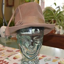 Vintage 1970s Adolfo II Womens Taupe Felt Fedora Hat Tassel Trim Small 21  