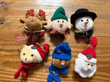 Plush Christmas Ornaments Santa Snowman Elf Bear Reindeer Gingerbread Man Heads