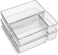 6 Pack Large Clear Plastic Drawer Organizer Trays, Acrylic Kitchen Storage