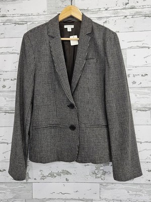 Garnet Hill Womens 12 Houndstooth Wool Blend Brown Beige Subtle Blue Threads