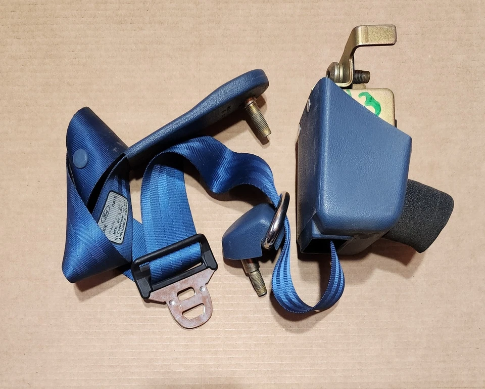 Cinturón de seguridad retráctil lado derecho asiento trasero Ford F250 F350 1994-1997 azul OEM Foto 2 de 4