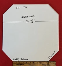 1 pc. CLIPPED 8" White Ceramic Floor Tile:  Lightly Textured Matte Surface, NEW