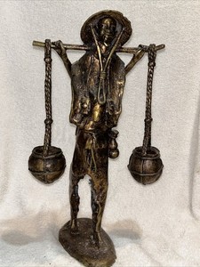 Vintage/Antique Bronze Sculpture Benin Tribe Carrying Water Buckets?