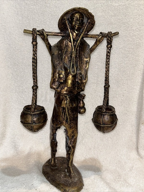 Vintage/Antique Bronze Sculpture Benin Tribe Carrying Water Buckets?