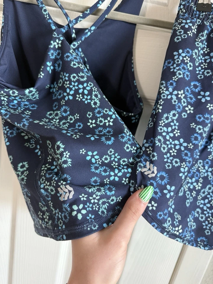 ALL IN MOTION Conjunto de Pantalones Cortos y Camiseta sin Mangas Atlética Conjunto de 2 Piezas Azul Floral XS Foto 3 de 4